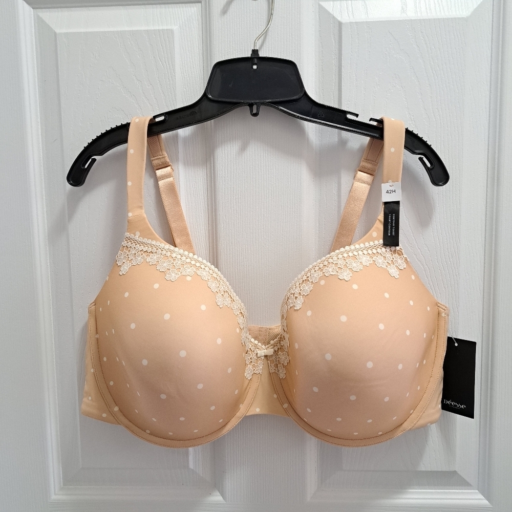 Deesse Contour T-Shirt Bra Women's Size 42H Undewire Polka Dot Lace NWT